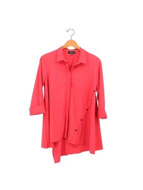 Jason by Comfy USA Asymmetrical Hem 3/4 Sleeve Red Tunic Top S